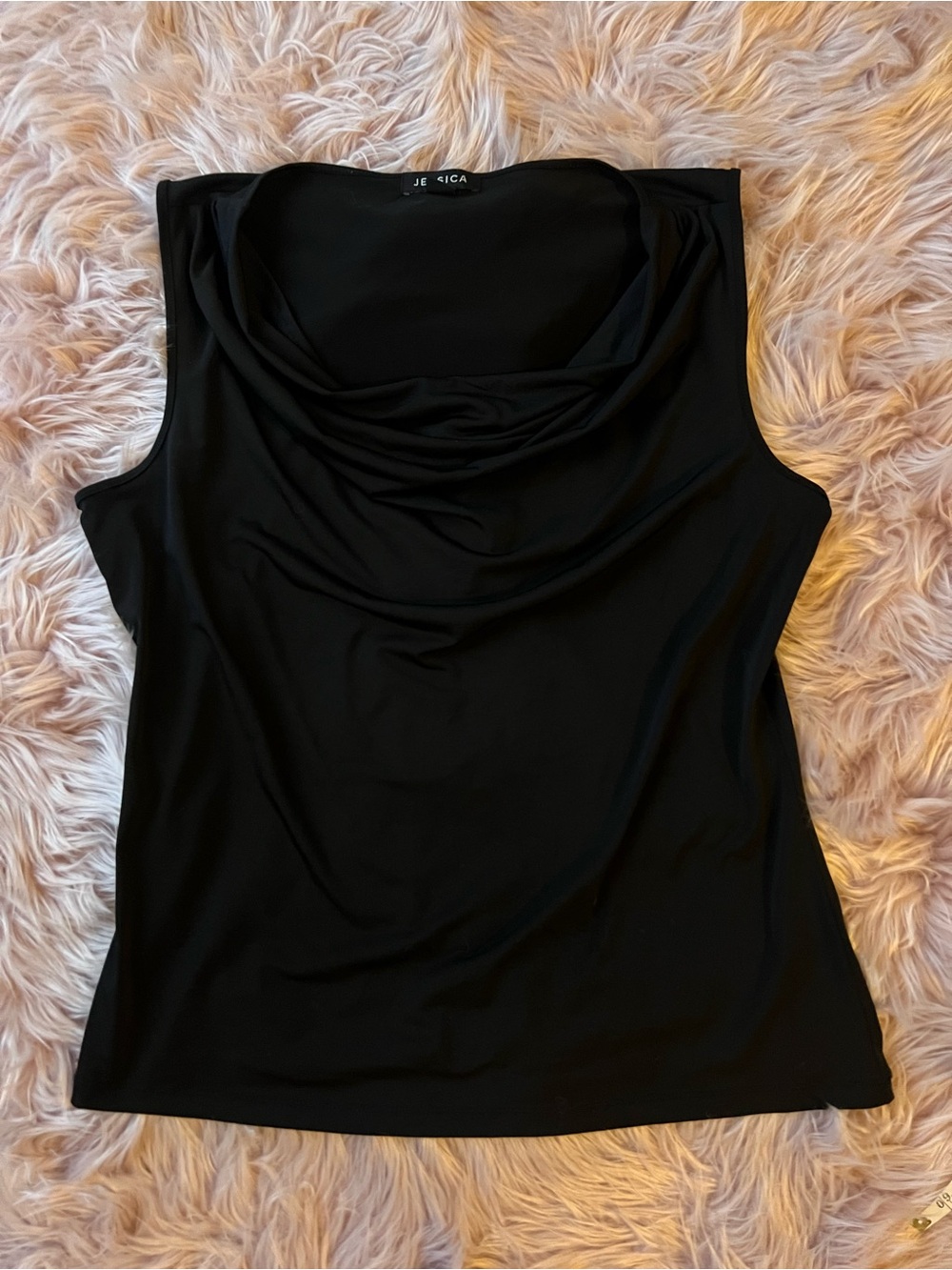 y2k Jessica Black Draped Cowl Neck Sleeveless Top XL